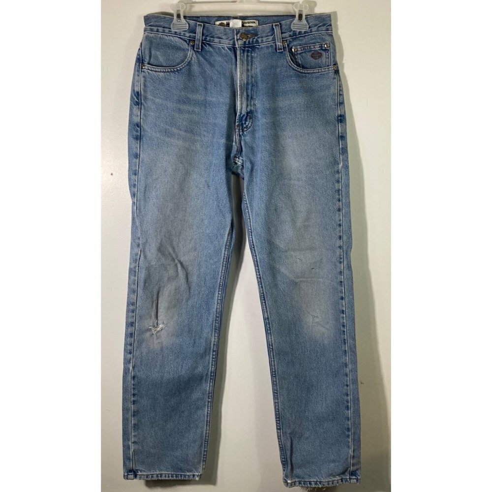 Mens Vintage 90s Harley‎ Davidson Moto Jeans Cotton Blue 32 x 34